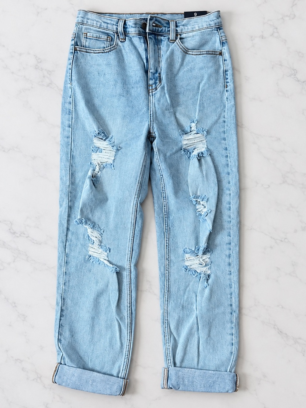 NWT Fashion Nova I Got It From My Mama Distressed Jeans Size 9 Light Wash
